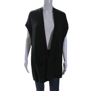 Ange Womens Knit Two Pocket Sleeveless Open Front Sweater Vest Black Size OS